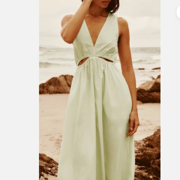 ZARA BLACK GABARDINE MIDI DRESS WITH CUT OUT DETAIL SIZE S - Picture 5 of 10